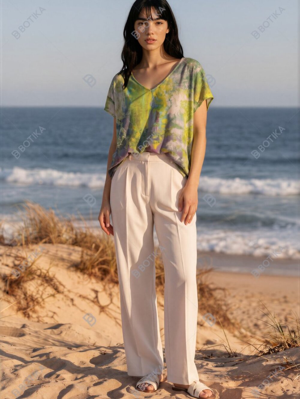 Winter Grapes Abstract Art V‑Neck Blouse – Rare VIDA × Noora Elkoussy Collab